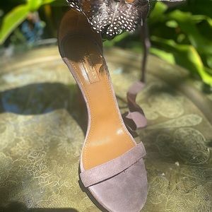 AQUAZZURA Firenze feather ankle bow stiletto pump